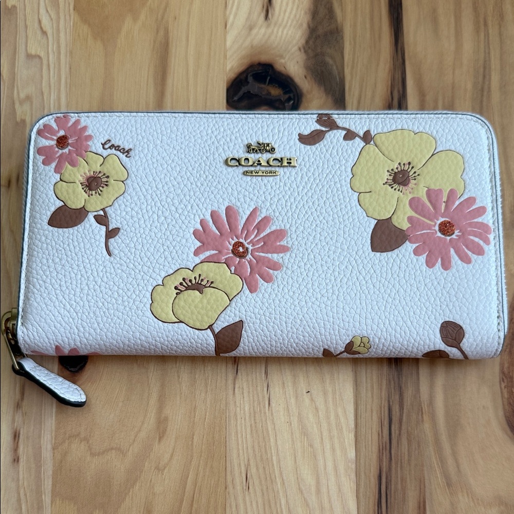 SOLD - Coach Accordion Zip Wallet With Floral Print